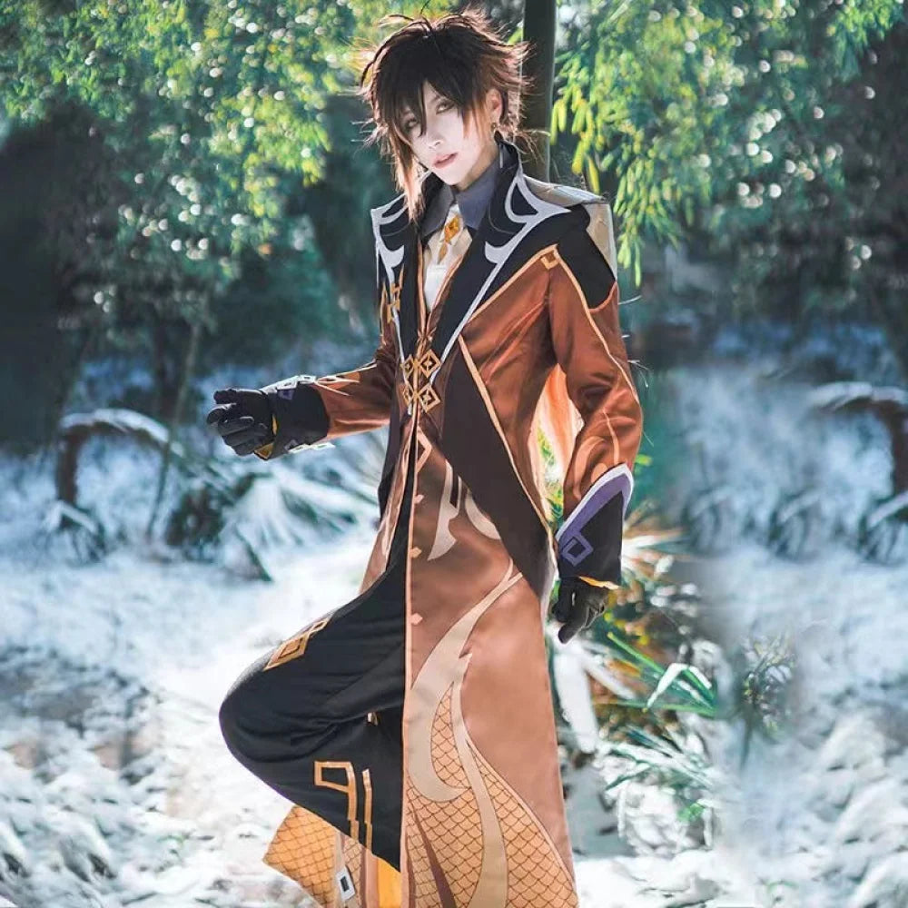 Genshin Impact Zhongli Cosplay Costume Full Set Wig