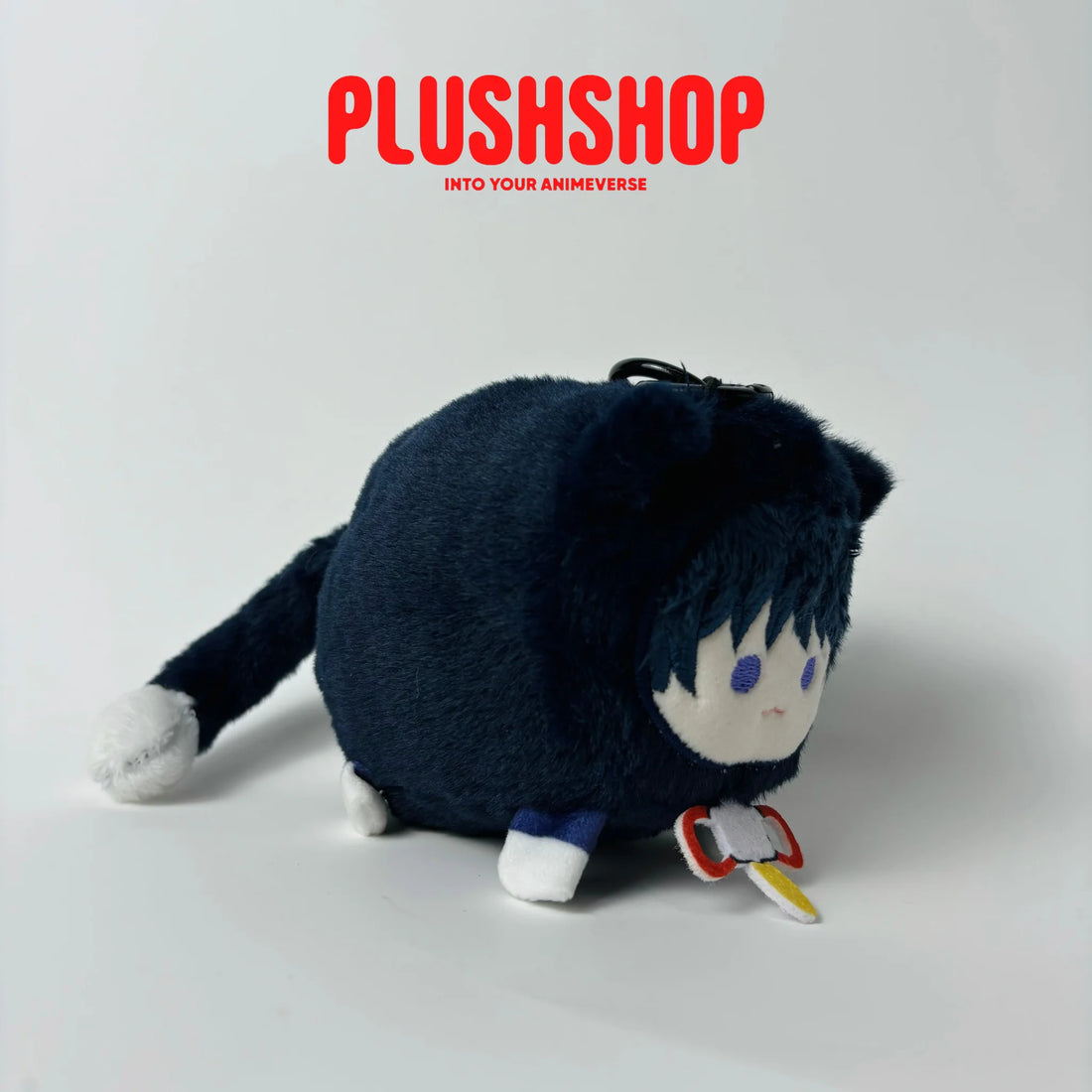 10Cm Genshin Scaramouche Squeak Pull Up And Flick Tail Plush Toy Keychain 毛绒挂件
