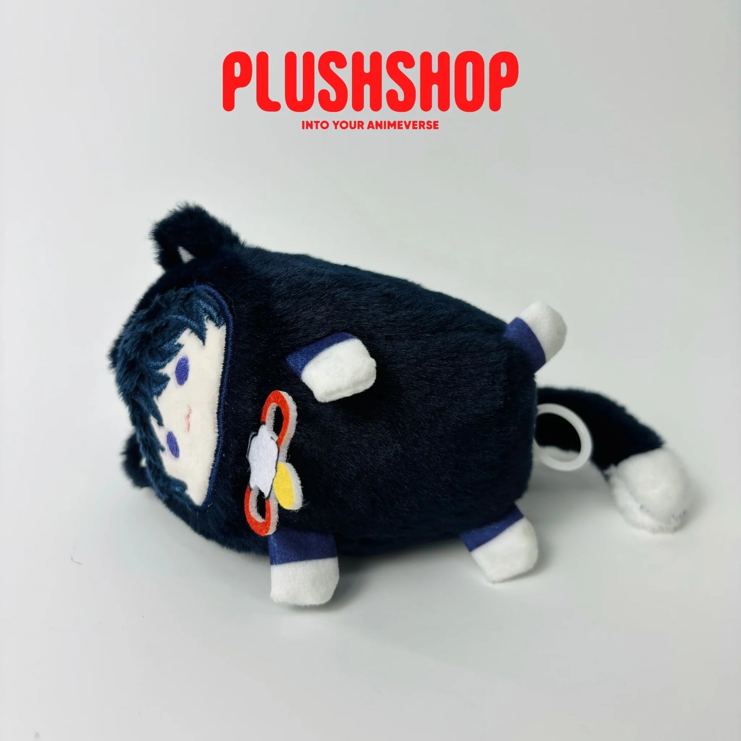 10Cm Genshin Scaramouche Squeak Pull Up And Flick Tail Plush Toy Keychain 毛绒挂件
