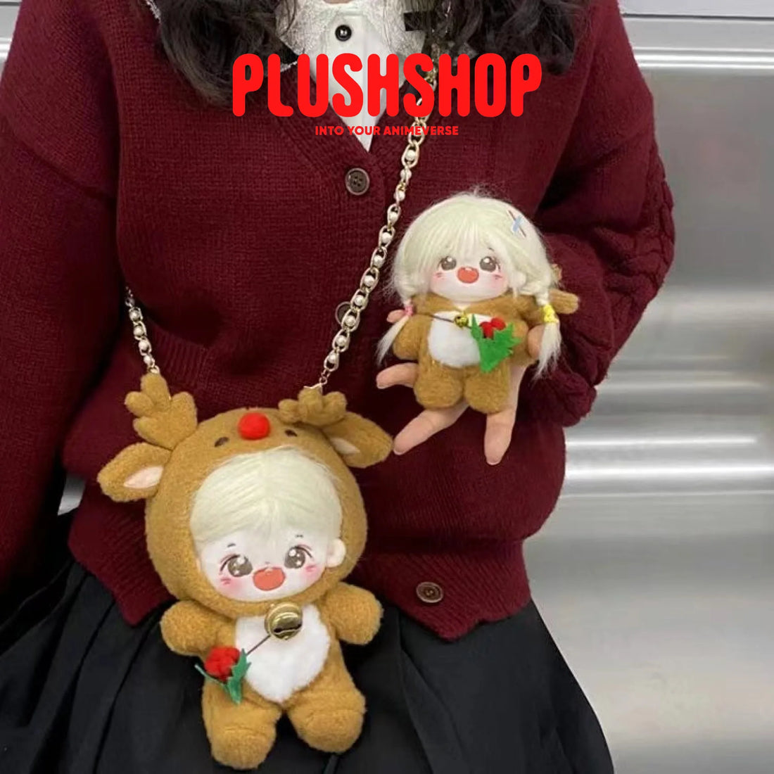 20Cm Cotton Doll Chrismas Deer Clothes With Small Bell And Bag