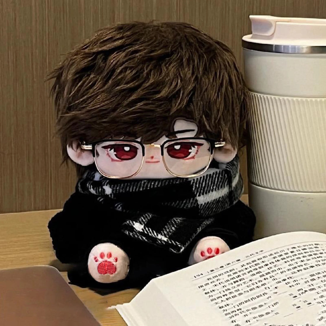 20Cm Cotton Doll Plush Clothes Cute Black Sweater With Plaid Scarf Outfit For Dolls(Outfit Only) 娃衣
