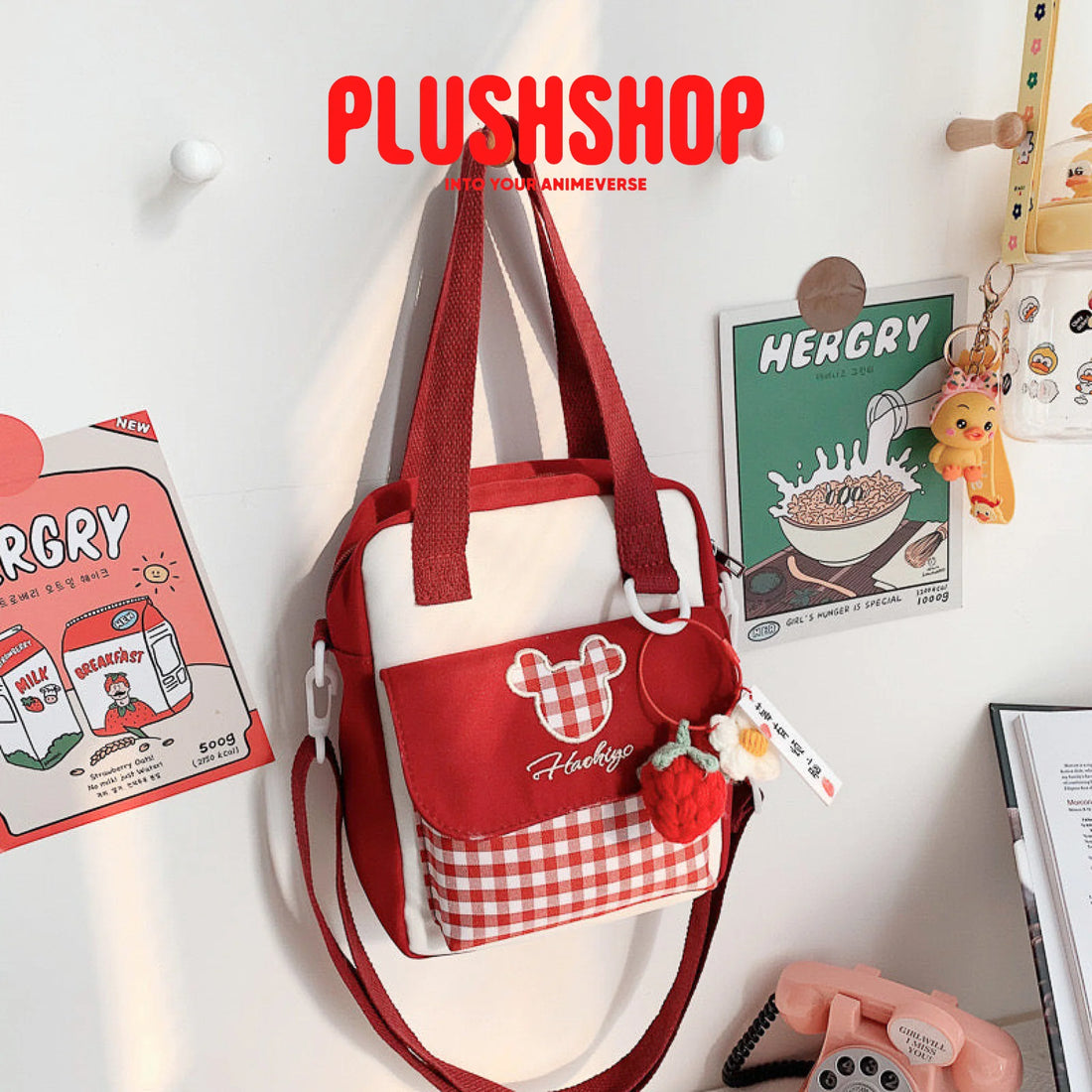 Cute Red Plushie Bag For One Doll