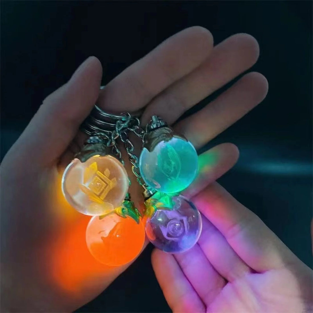Genshin Impact Glass Ball Luminous Keychain Accessory 4Pcs Full Set( Free Shipping)