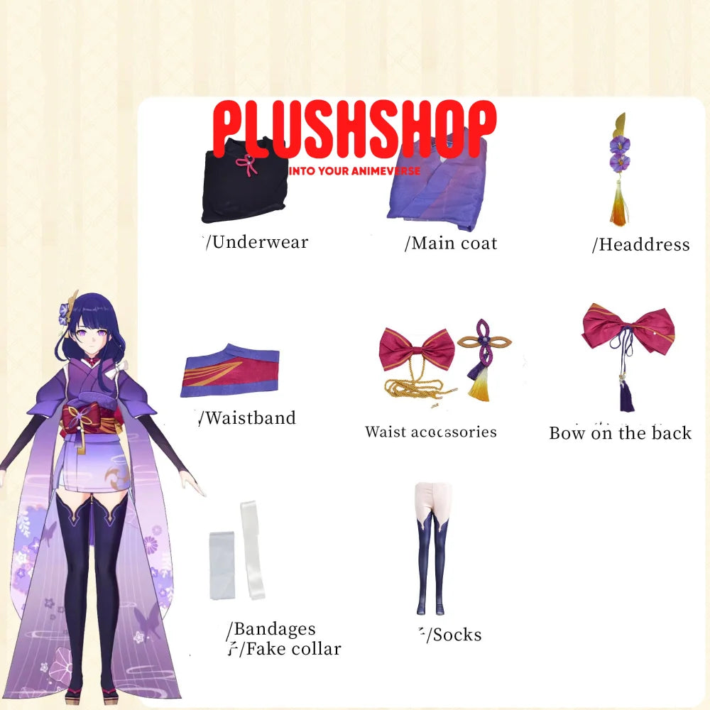 Genshin Impact Raiden Cosplay Outfit Clothes Full Set / Xs 女装