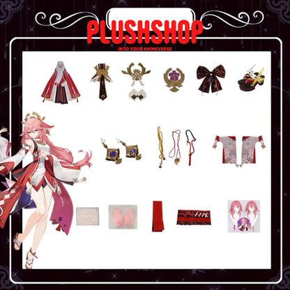 Genshin Impact Yae Miko Cosplay Outfit Clohes Wig Whole Set + Wig + Shoes(Pls Note Ur Shoes Size) /