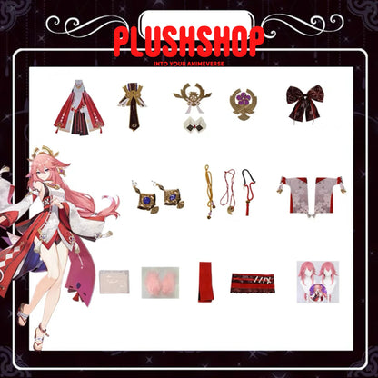 Genshin Impact Yae Miko Cosplay Outfit Clohes Wig Whole Set + Wig / Xs Cosplay 套装