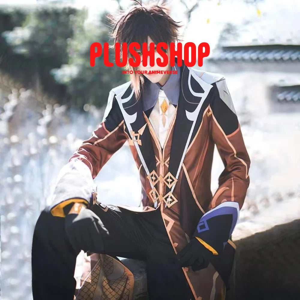 Genshin Impact Zhongli Cosplay Costume Full Set Wig