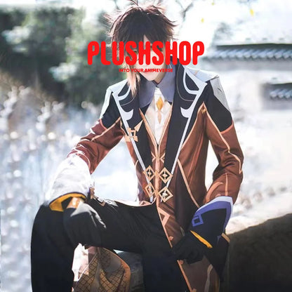 Genshin Impact Zhongli Cosplay Costume Full Set Wig