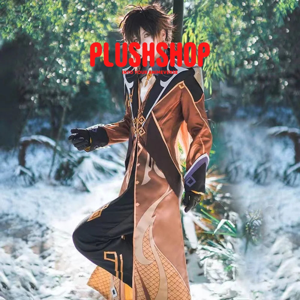Genshin Impact Zhongli Cosplay Costume Full Set Wig