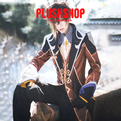 Genshin Impact Zhongli Cosplay Costume Full Set Wig