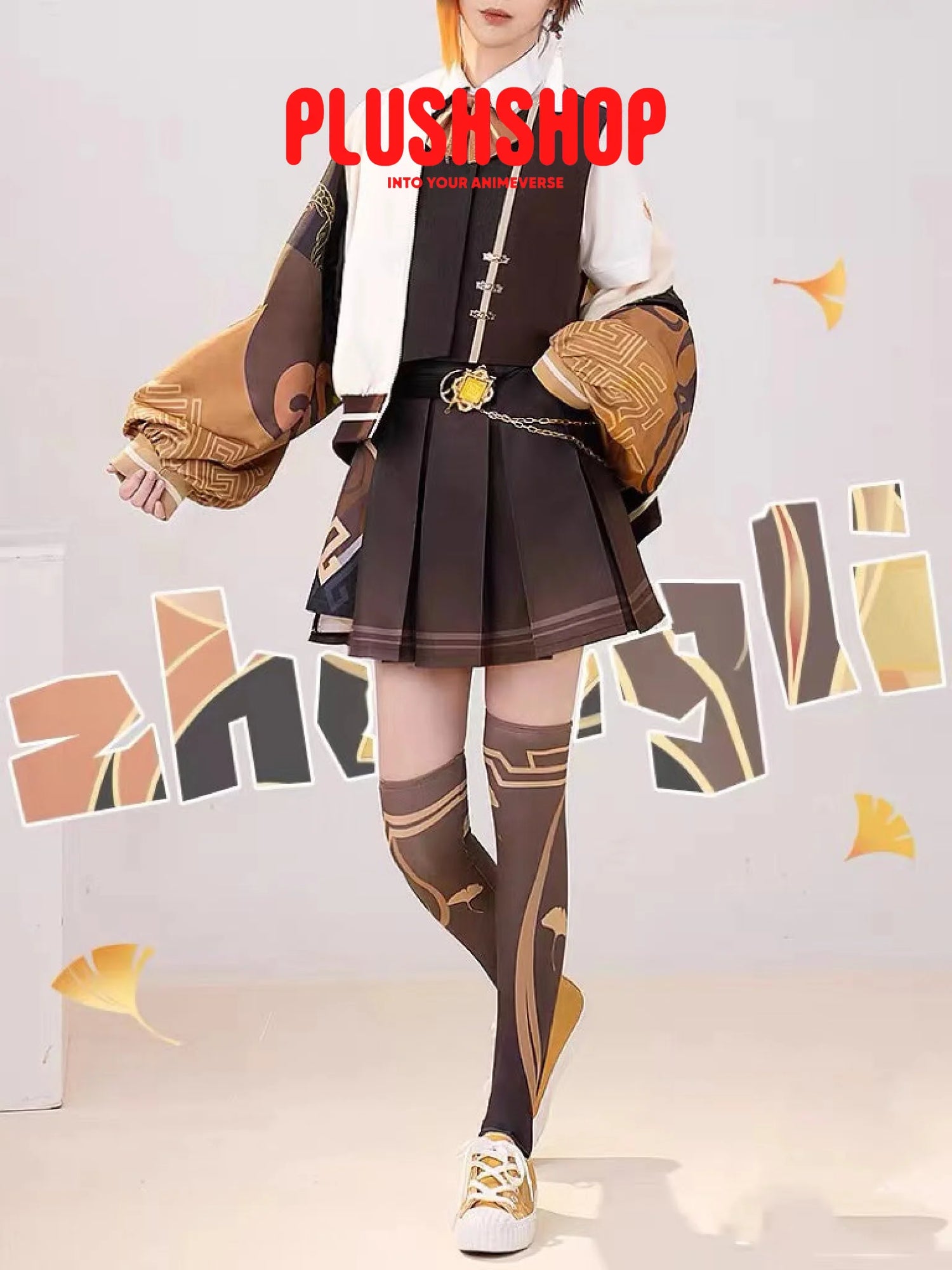 Genshin Impact Zhongli Theme Costume Casual Wearing Outfit Jacket+Skirt Full Set / S