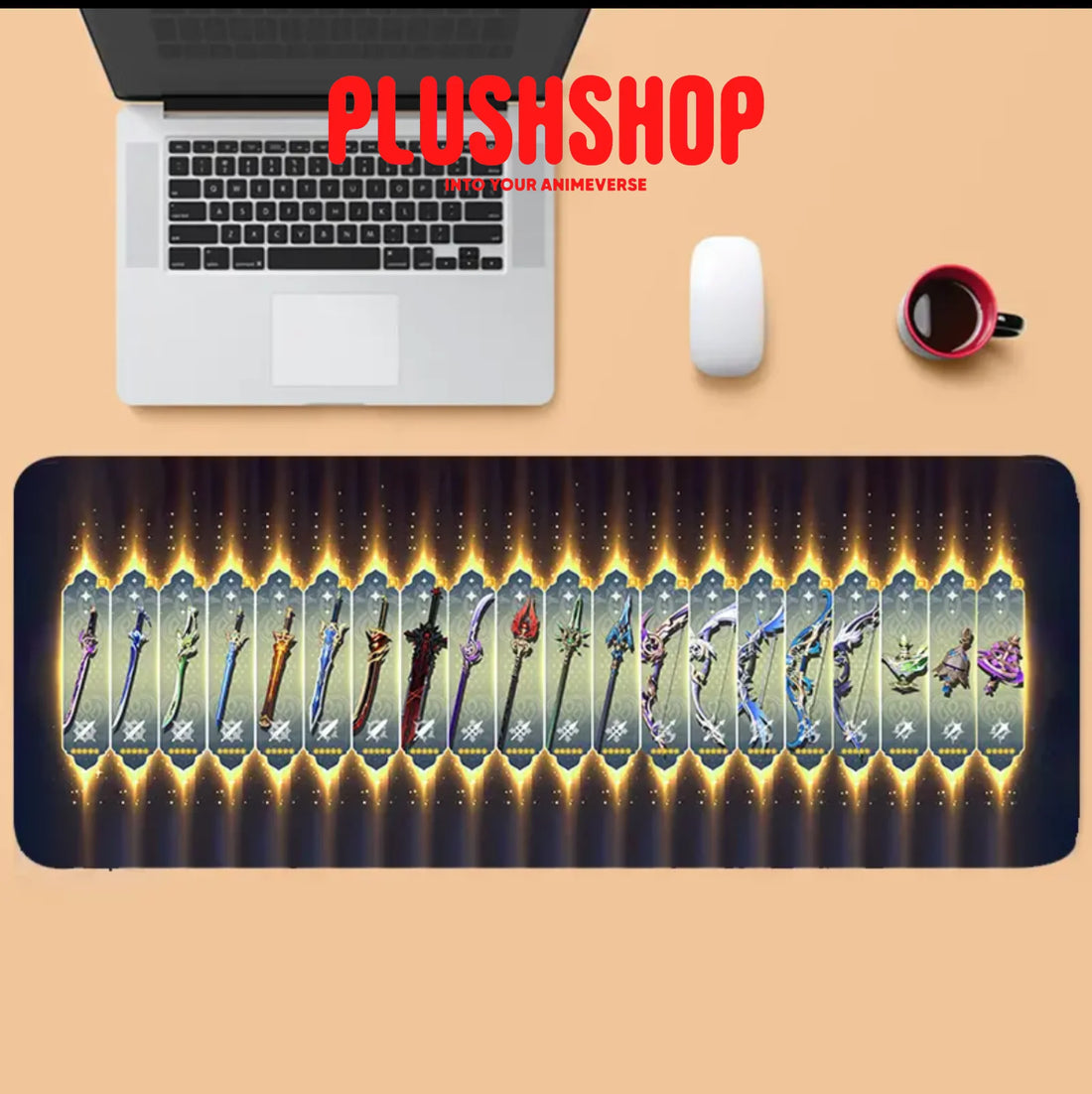 Genshin Large Mousepad Thicken Keyboard Weapon / 800Mm*300Mm(Thickness 3Mm)
