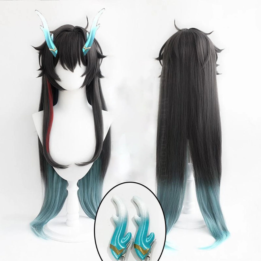 Honkai Starrail Danheng Imbibitor Lunae Cosplay Wig Ponytail Included Whole Set(Wig + Dragon Horn