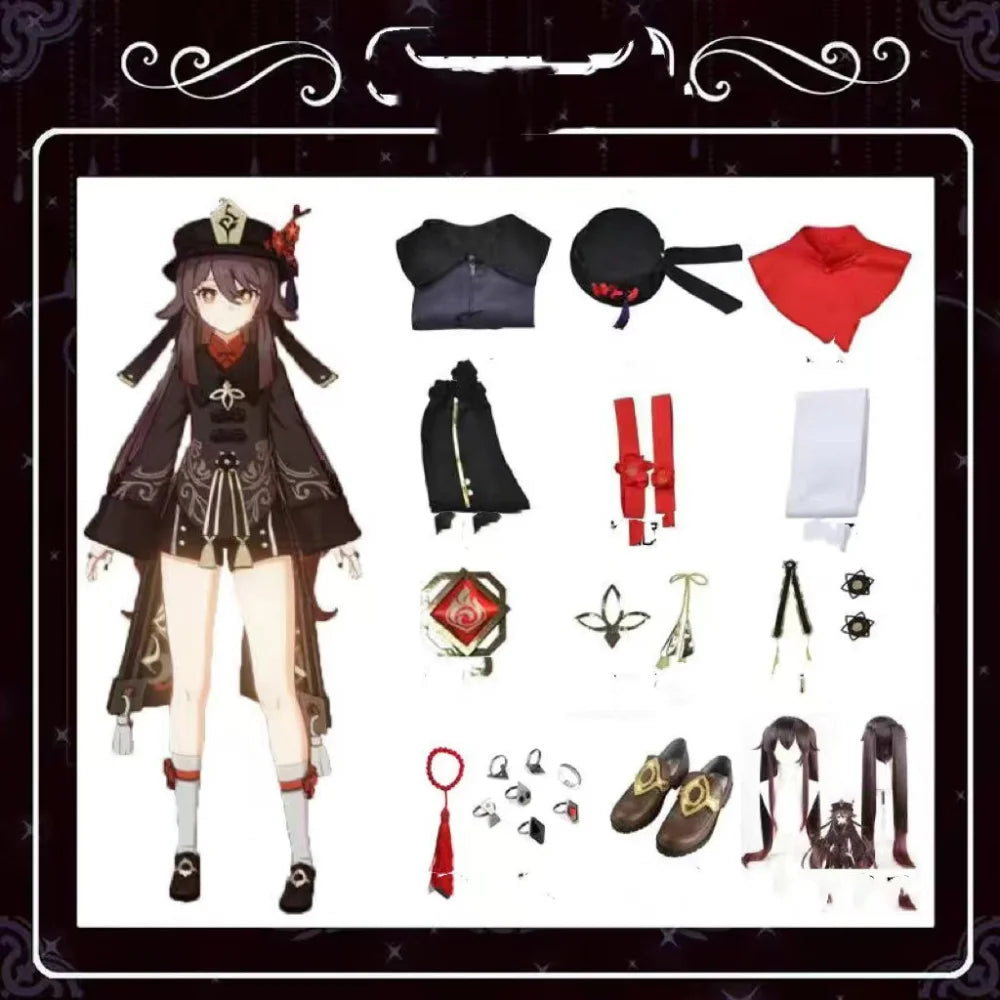 Genshin Impact Hutao Cosplay Costume Full Set Costume+Wig+Shoes / S