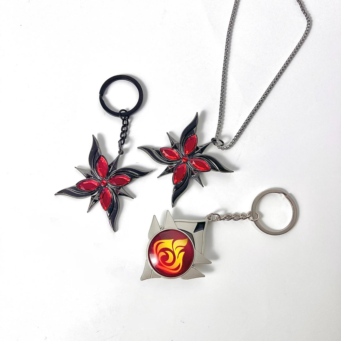 Genshin Impact Character The Knave Arlecchino Vision Keychain Necklace 3 Pcs Whole Set 钥匙扣