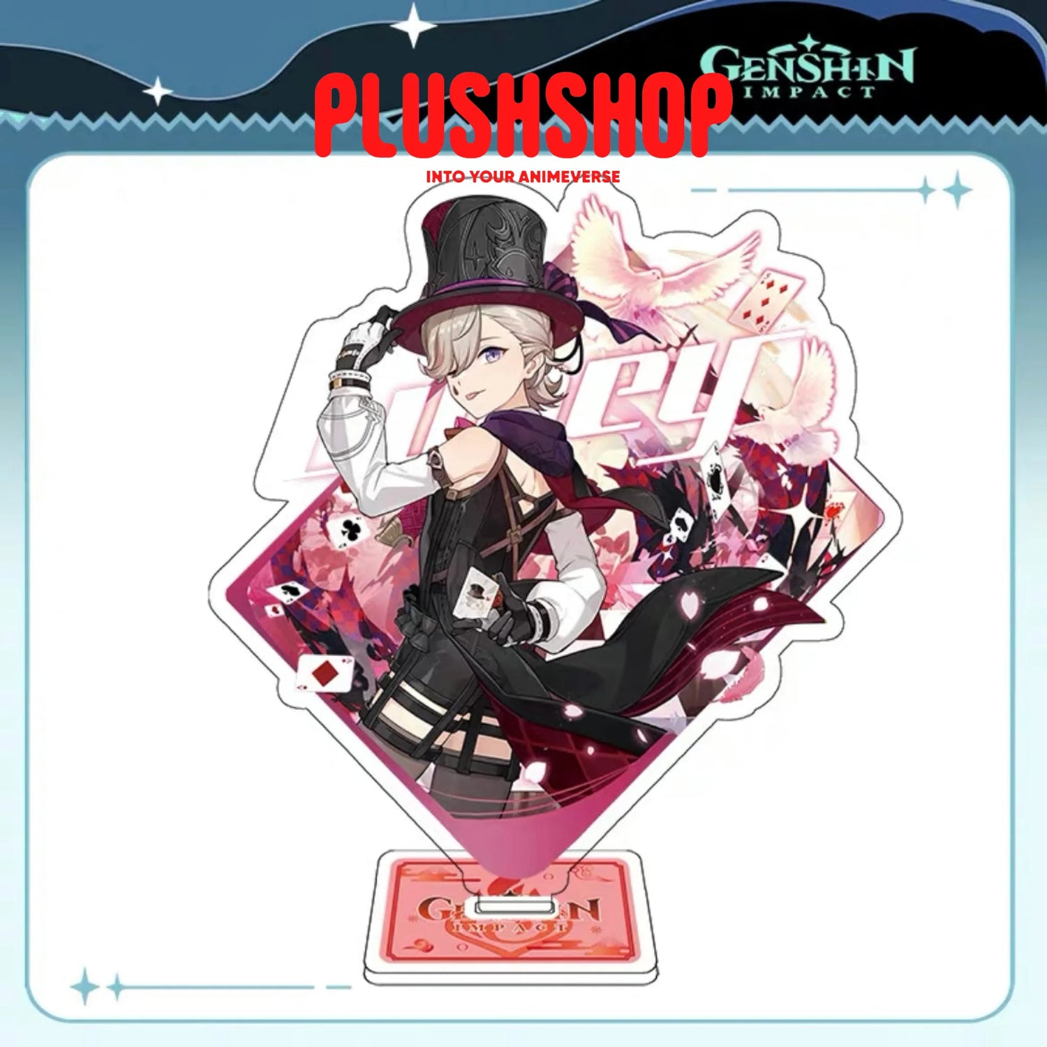 Genshin Impact Fontaine Characters Neuvillette Lyney Lynette Wriot Hesley Keychain Standing Box /