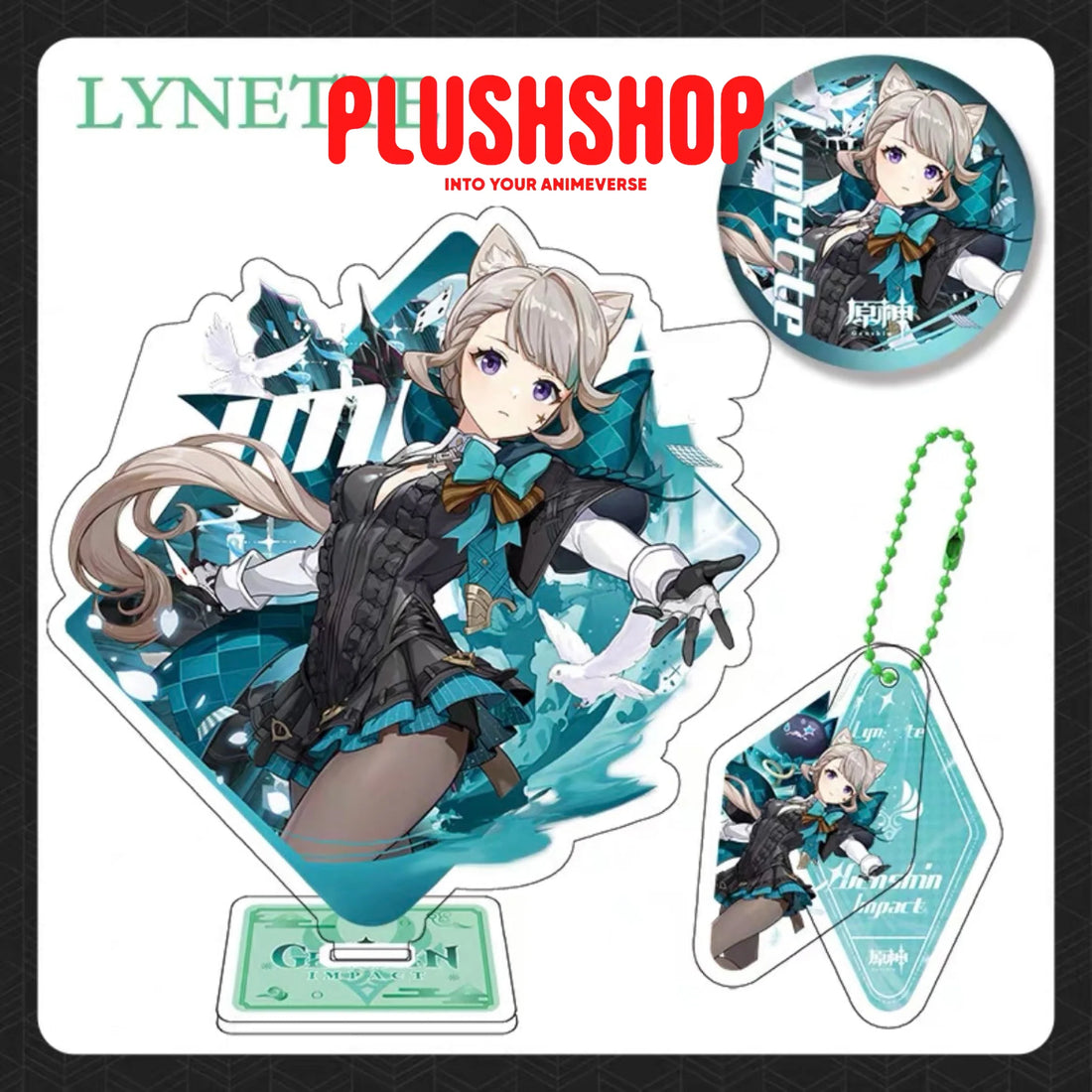Genshin Impact Fontaine Characters Neuvillette Lyney Lynette Wriot Hesley Keychain Standing Box /